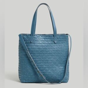 NWT Madewell The Medium Transport Tote Woven Leather Edition Ocean Blue